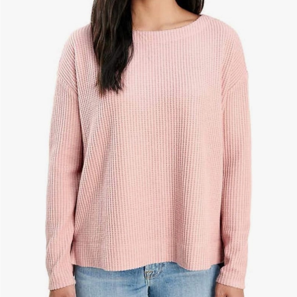 Splendid Pale Pink Waffle Crewneck Sweater